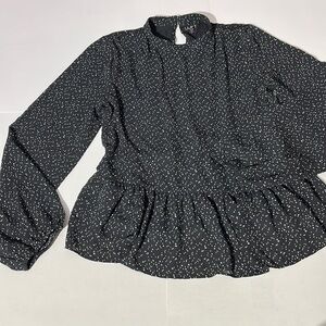 LOFT Outlet womens long sleeve blouse top shirt size medium petite MP black fall